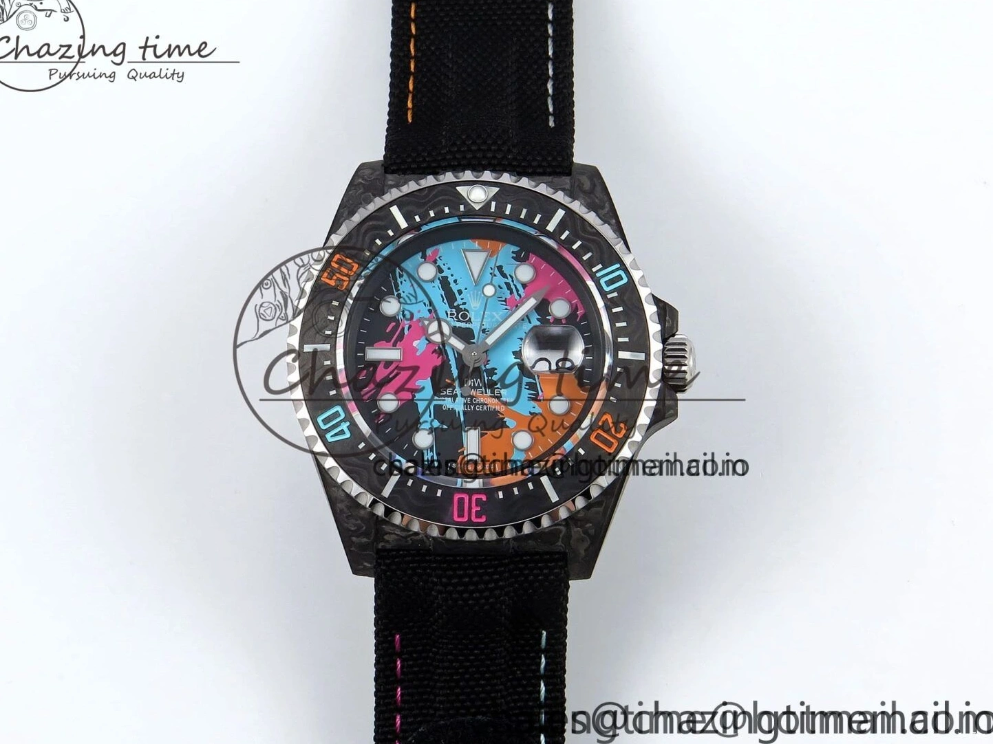 MiroTime 0311 QuickDry Sea Dweller 43mm Carbon DIWF Best Edition Graffiti Dial on Black Nylon Strap A 1669